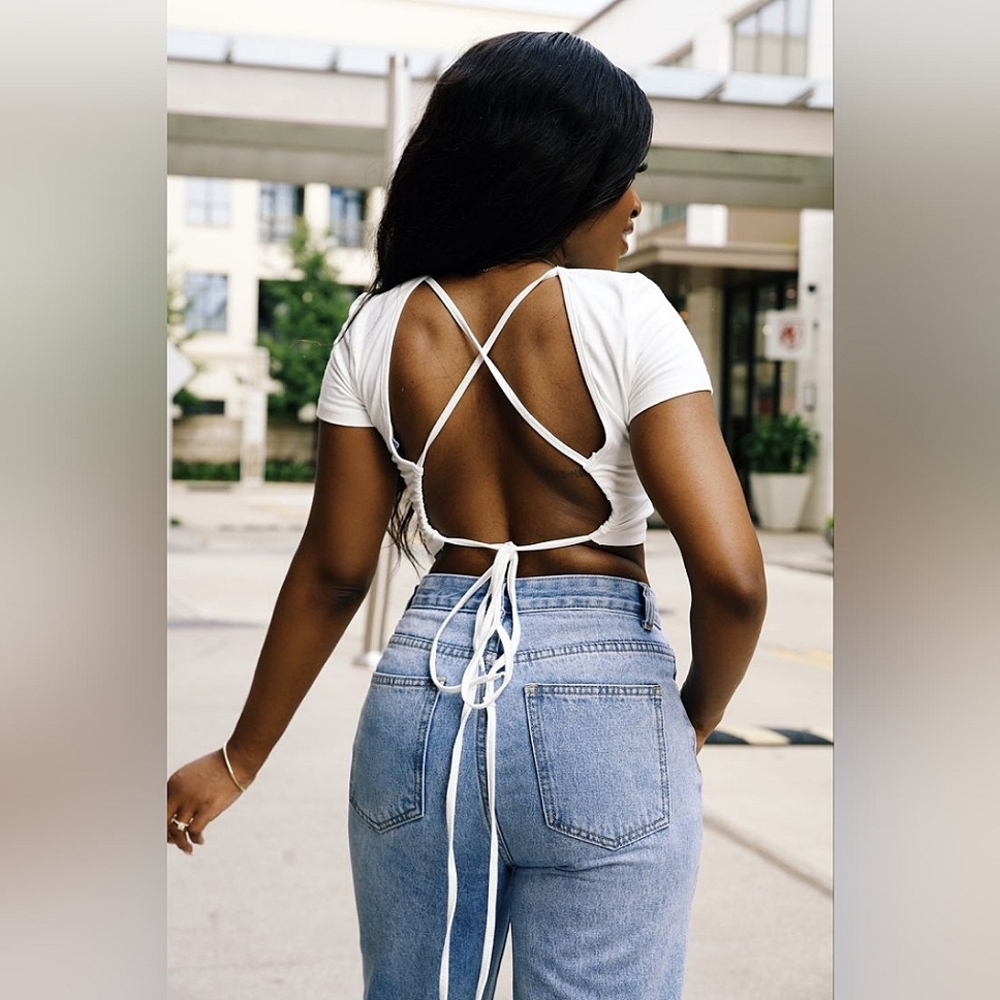 ❤️Zara White Backless Lace Up Ribbed Crop Top☆ - Picture 1 of 2
